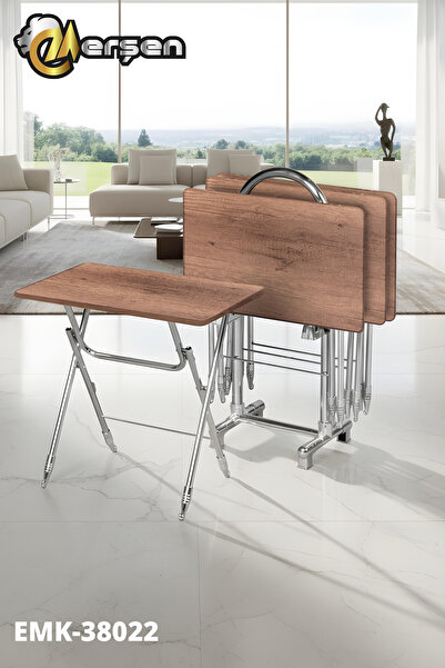 Erşen Sehpa Eranş Serisi 4'lü Katlanır Mdf Mebran Koyu Ahşap Desen Çanta Zigo...