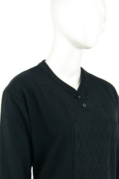 Oppland Kadın Kışlık Zümrüt Motifli Düğmeli Armut Yakalı Likralı Pamuklu Trik...