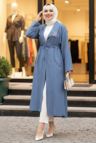 N.S NEVA STYLE İnci Detaylı İndigo Mavisi Tesettür Kap 6714IM
