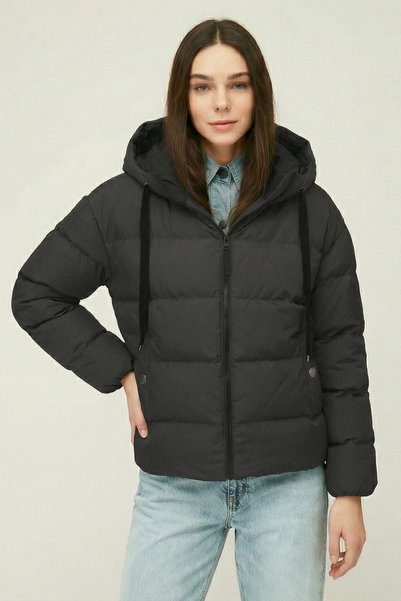 QAWWA Women's Anthracite Hooded Fiber Windproof Puffer Winter Jacket