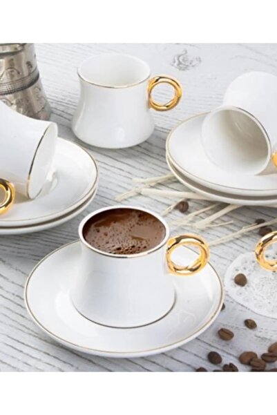 ACAR طقم فناجين قهوة من البورسلين الريفي لـ 6 أشخاص باللون الأبيض 05337