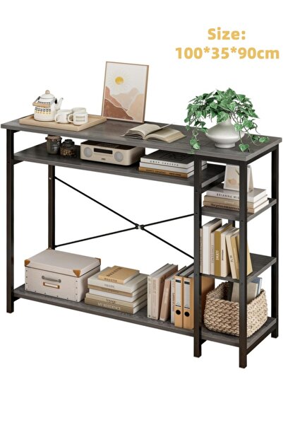 Bojasmiial طاولة كونسول مع 4 أرفف تخزين، طاولة مدخل مع إطار معدني أبيض على شكل X، 100*35*90 سم