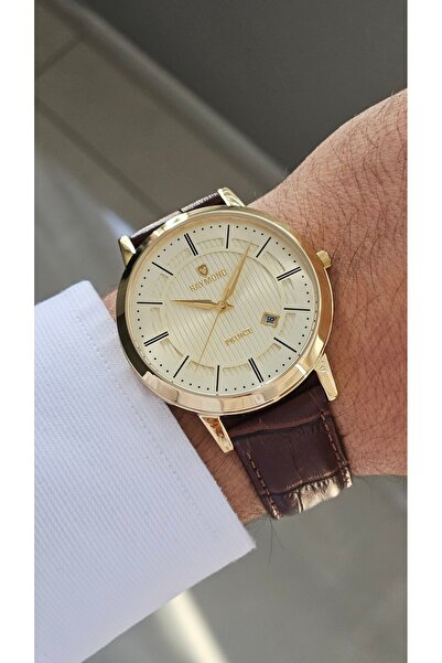 Raymond ساعة يد رجالية كلاسيكية كوارتز RYM-4735 - ضمان لمدة عامين ذهبي-بني-ذهبي