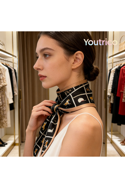 Youtrico Long silk scarves,Headbands,Block steeds,147cm