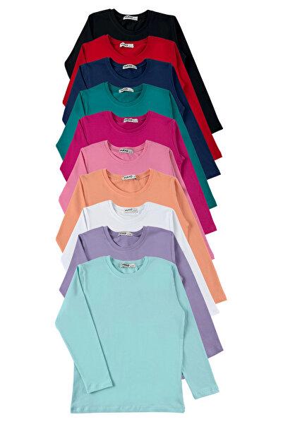 MK Mukko Kids Çocuk Uzun Kollu Tişört - Kız Erkek Çocuk 10'Lu Set Basic Mevsi...