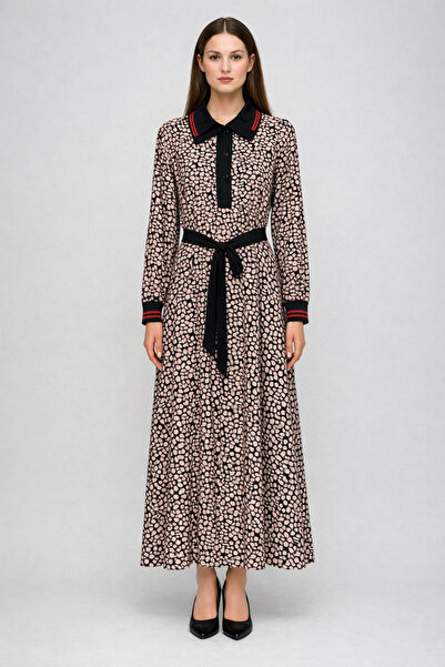 FUAT GÜRSEN Three Button Collar Gometry Pattern Dress