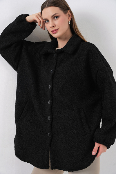 Bigdart 0675 Yün Karışımlı Buklet Ceket - Siyah