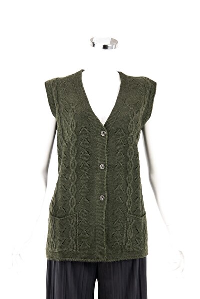 Oppland Жіночий зелений зимовий светр з трьома ґудзиками спереду, кишенями, в...