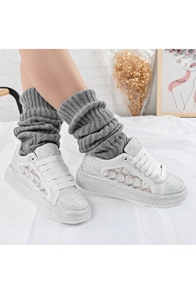 Tmall Pantofi Sport De Dama,Cu platforma cu strasuri stralucitoare,D1417,Alb