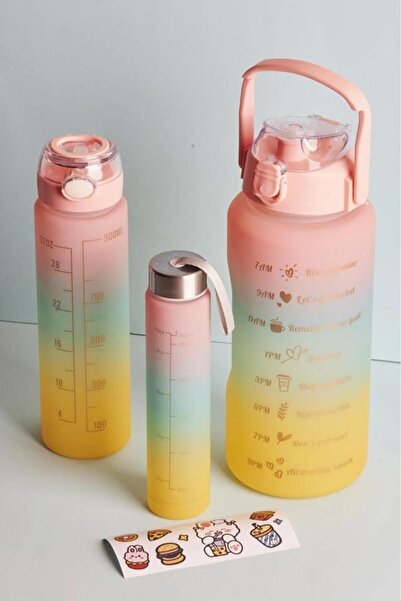 Perotti Misale Motivasyonel 3'lü Su Matarası Suluk 2lt 900ml 600ml Tritan Spo...