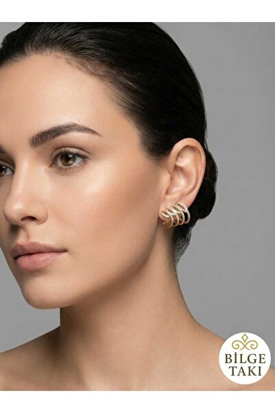Bilge Takı Vip Steel Zircon Stone Multi-Look Spiral Gold Color Xuping Earring...