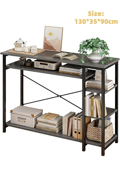 Bojasmiial طاولة كونسول بأربعة أرفف تخزين، طاولة مدخل بإطار معدني أبيض على شكل حرف X، 130 × 35 × 90 سم