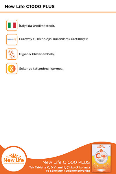 New Life C1000 Plus 30 Tablet C Vitamini + D Vitamini + Çinko Pikolinat + Selenyum