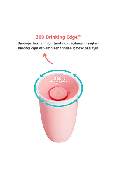 Munchkin Mucize 360° Alıştırma Bardağı, 12ay , 296ml Pembe