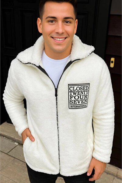 Zerenyus Men's Fleece Zippered Sweatshirt – Hoodless Oversized - White