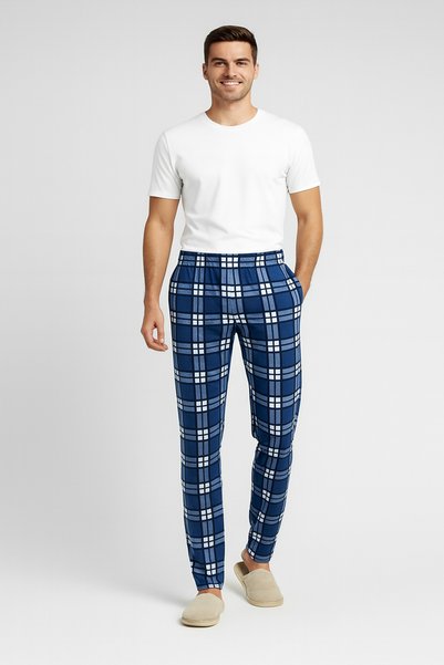 PİJAMUS Ekoseli Kare Desenli Kadife Unisex Pijama Altı