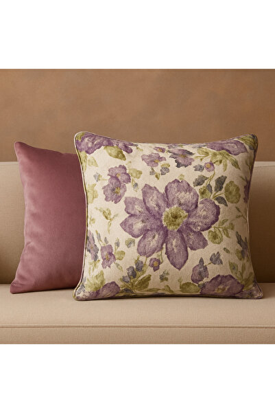 Merfico غطاء وسادة 2 قطعة بنمط زهور من الكتان والمخمل الأرجواني مقاس 50*50 سم...