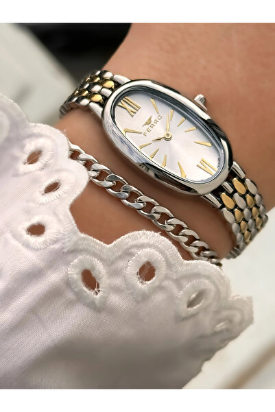 FERRO Silver and Yellow Steel Cord Women Wristwatch Fl21510A-D 3Atm Waterproof + Bracelet Gift