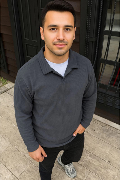 Zerenyus Men's Corded Fabric Fleece Sweatshirt – Polo Neck, Oversized Comfort...