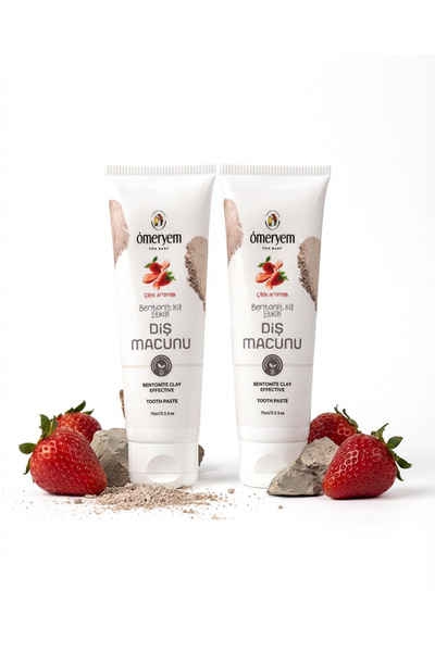 OMERYEM İkili Set - Bentonit Kil Etkili Doğal Çilek Aromalı Doğal Diş Macunu ...