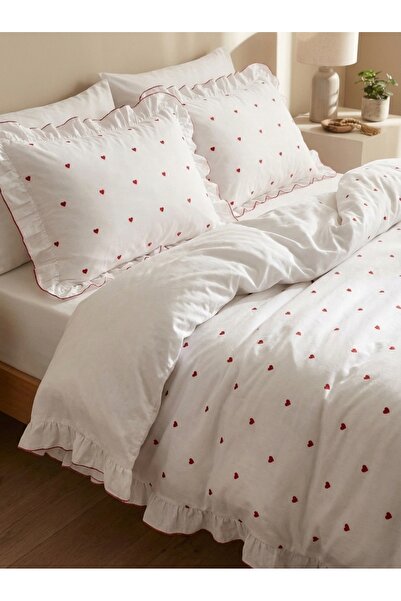 Ricco Lifes Fırfırlı %100 Pamuk Kalp Tek Kişilik Nevresim Seti