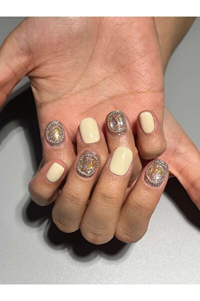 NailsTell 027 M Beden Krem Simli Protez Jel Takma Tırnak Ve Aksesuarlar