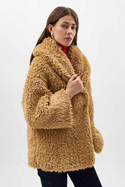 Rays Camel Çıt Çıtlı Peluş Kadın Kaban 8471