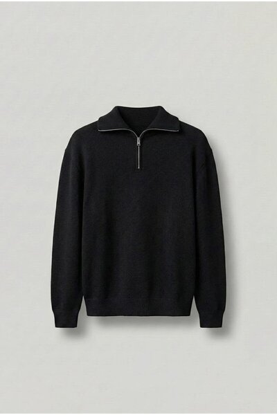ablukaonline Ανδρικό πουλόβερ Polo με μισό φερμουάρ μαύρο