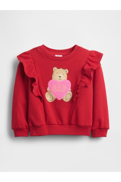 GAP Kız Bebek Kırmızı Ruffle Brannan Bear Sweatshirt