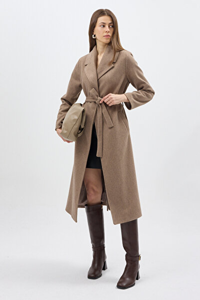 Rays 7242A Bel Bağlamalı Uzun Astarlı Kaban Camel