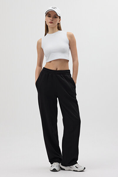 Rays Μαύρο ελαστικό στη μέση με κορδόνι με ίσιο πόδι Άνετο γυναικείο παντελόνι 3113A