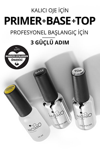 MOMO professional Kalıcı oje ve Protez Tırnak İçin 3’lü set - Primer 10 ml, B...