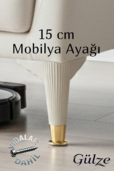 GÜLZE (15 cm) Gold Pabuçlu -Nefes Model- Mobilya Ayağı (Mobilya Ayağı, Dolap,...
