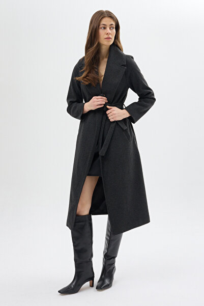 Rays 7242A Bel Bağlamalı Uzun Astarlı Kaban Antrasit