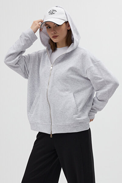 Rays Gray Hooded Zippered Oversized Women's Cardigan 3116A