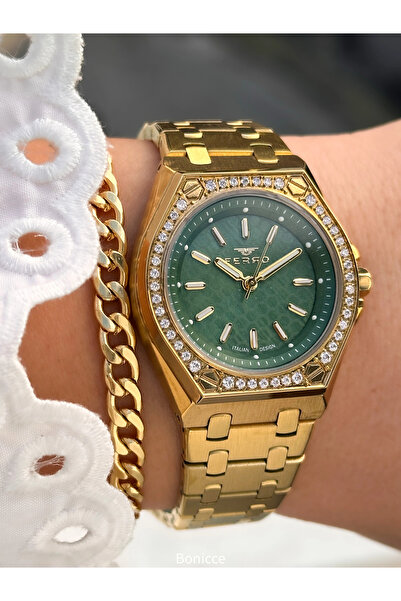 FERRO Sarı Çelik Kordon Kadın Kol Saati FL43007A-B6 3ATM Su Geçirmez 2 Yıl Garantili HediyePaketli