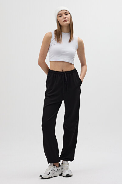 Rays Μαύρο ελαστικό γυναικείο παντελόνι με κορδόνι 9213M