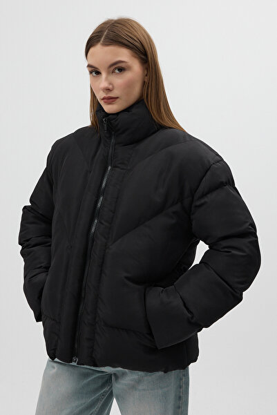 Rays Palton negru oversize cu guler ridicat 4010