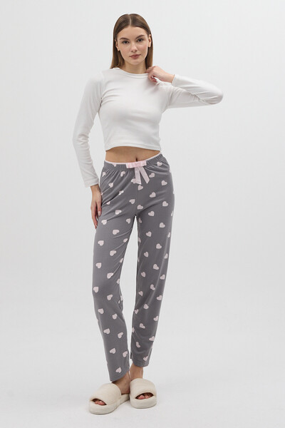 Rays بنطلون بيجامة نسائي منقوش بقلوب رمادية 4530