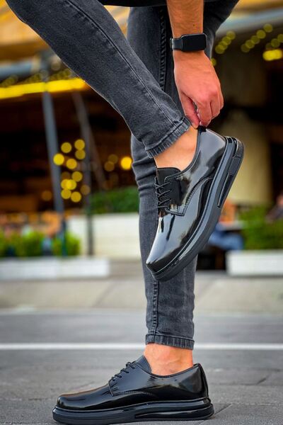 Zerenyus ZRC2403 Pantofi clasici pentru bărbați de zi cu zi, piele neagră lac...