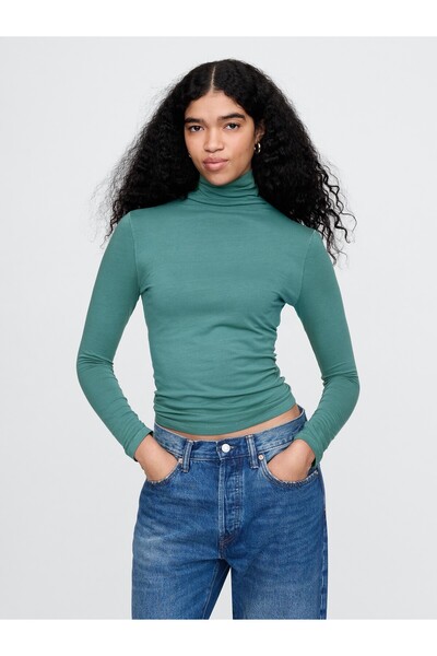 GAP Kadın Yeşil Modal Karışımlı Balıkçı Yaka T-Shirt