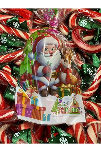 PEMBE MAVİ SÜS Süslü Yılbaşı Baston Şeker- Yılbaşı Şekeri -noel 5 Adet Karne Hediyesi - Öğrencilere Hediye