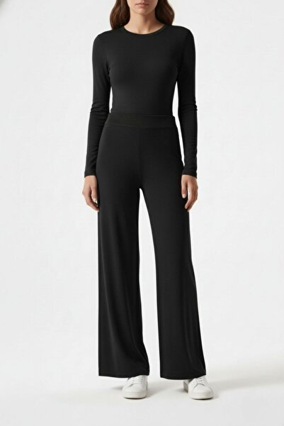 Mizalle Basic Bol Paça Rayon Siyah Pantolon