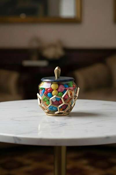 Cornella Pillar Antique Gold Gray Ombre Glass Jar Small Cr-1679