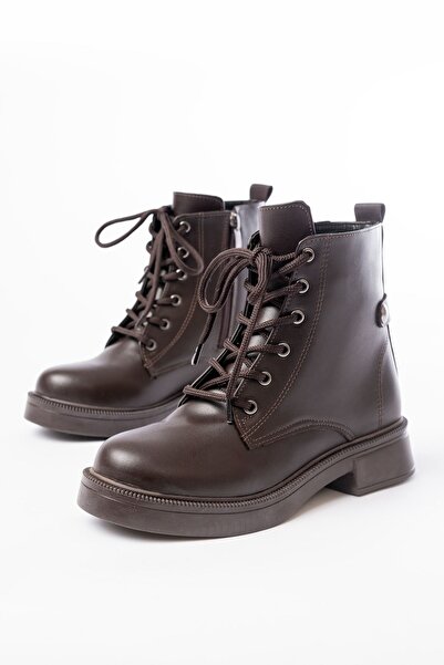 Zerenyus حذاء نسائي يومي ZRİN-2003 فاخر بلون بني مع أربطة وسحاب