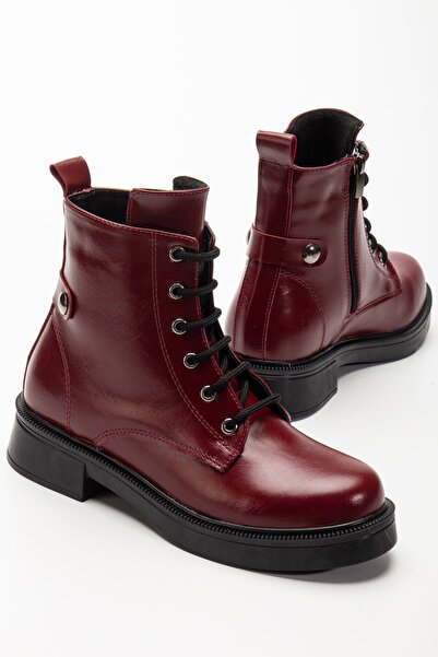 Zerenyus حذاء نسائي يومي ZRİN-2003 فاخر بلون أحمر داكن من الجلد المجعد مع أرب...