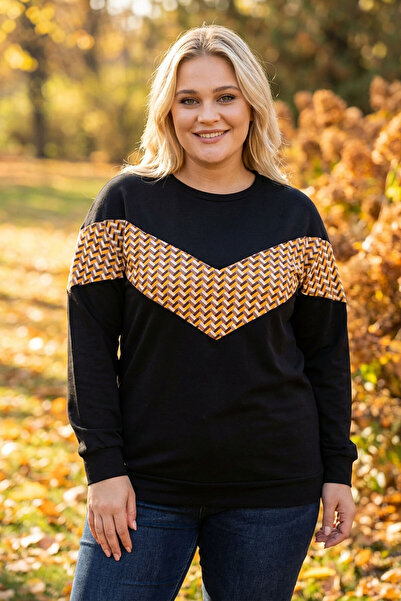 Stil Diva Hanorac cu mânecă lungă cu decolteu și cu imprimeu de mărime mare 300334