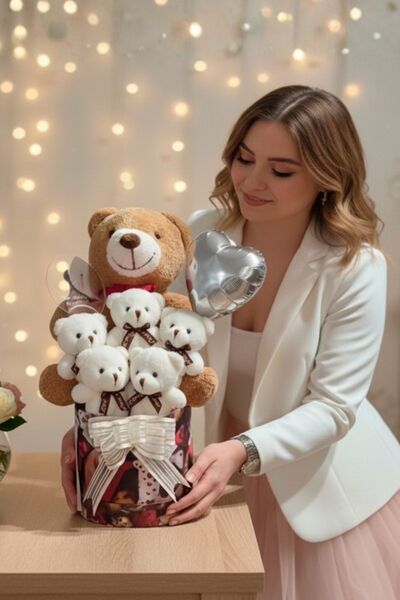 Solemia Mesajlı Ayna ve Kalpli Kutuda Kahverengi - Pembe Delüxe Peluş Ayıcık ...