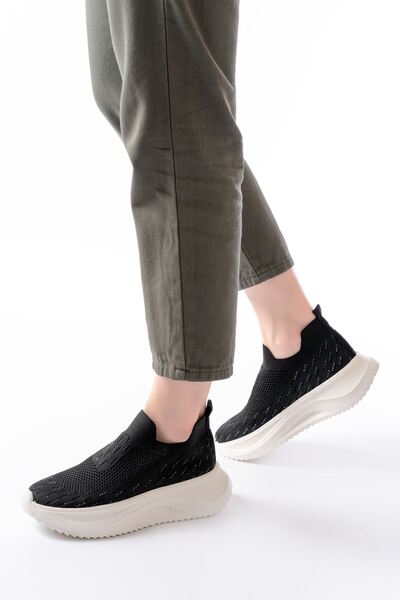 Zerenyus ZRİN-707 Pantofi sport pentru femei, alb-negru, tricotaje, talpă Fai...