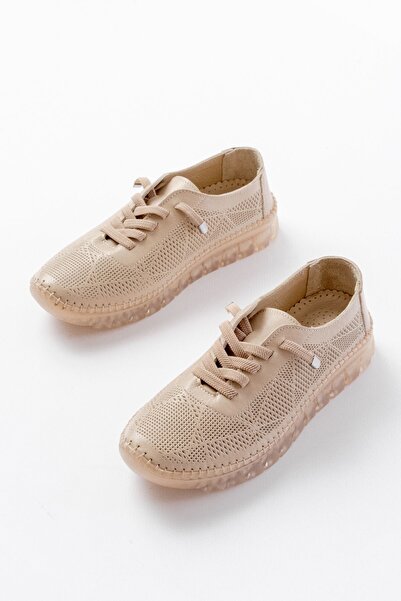 Zerenyus Zri̇n-365 Beige Patterned Genuine Leather Full Orthopedic Comfort Sp...